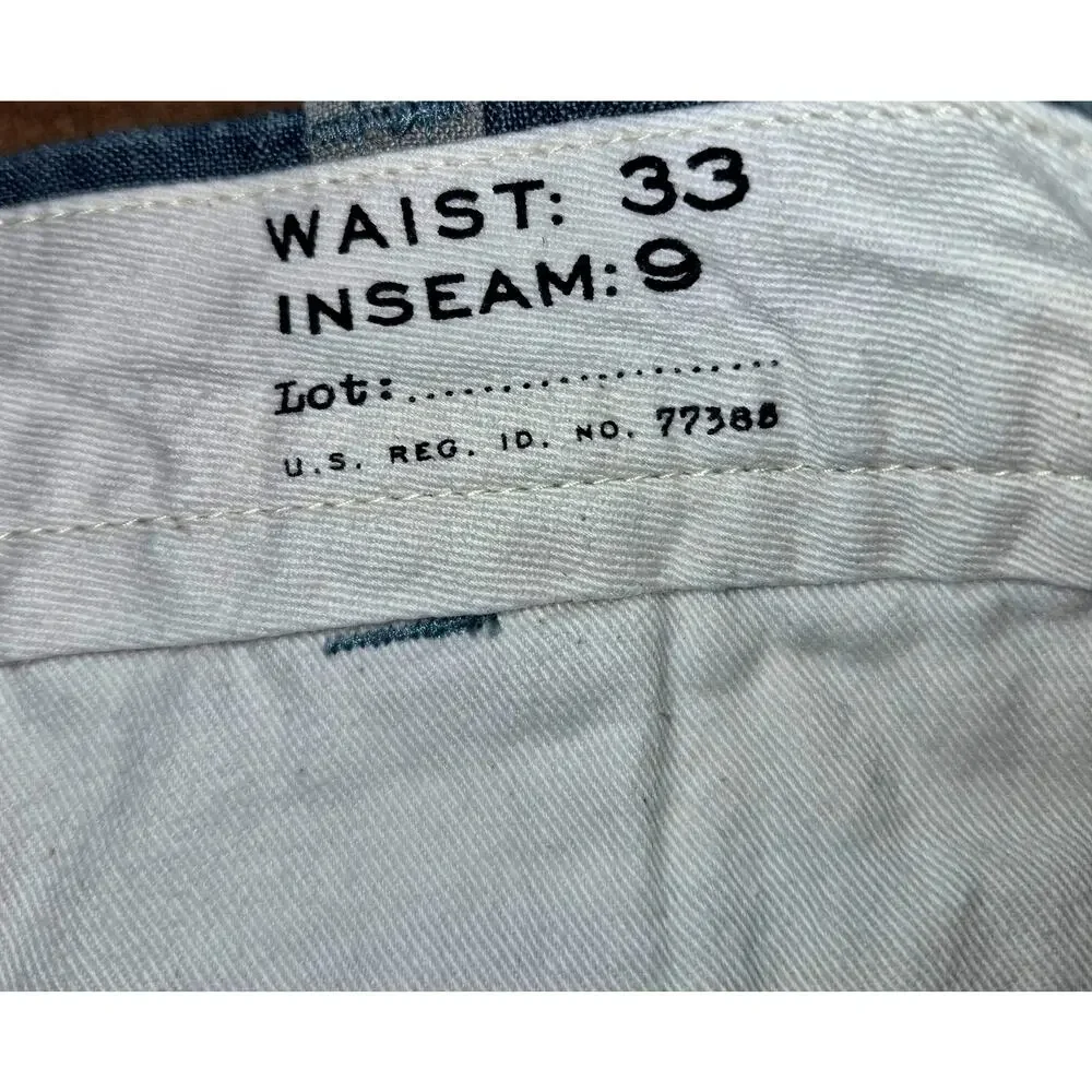 J Crew Stanton Men's 100% Linen Shorts Blue/ Gray Striped 33